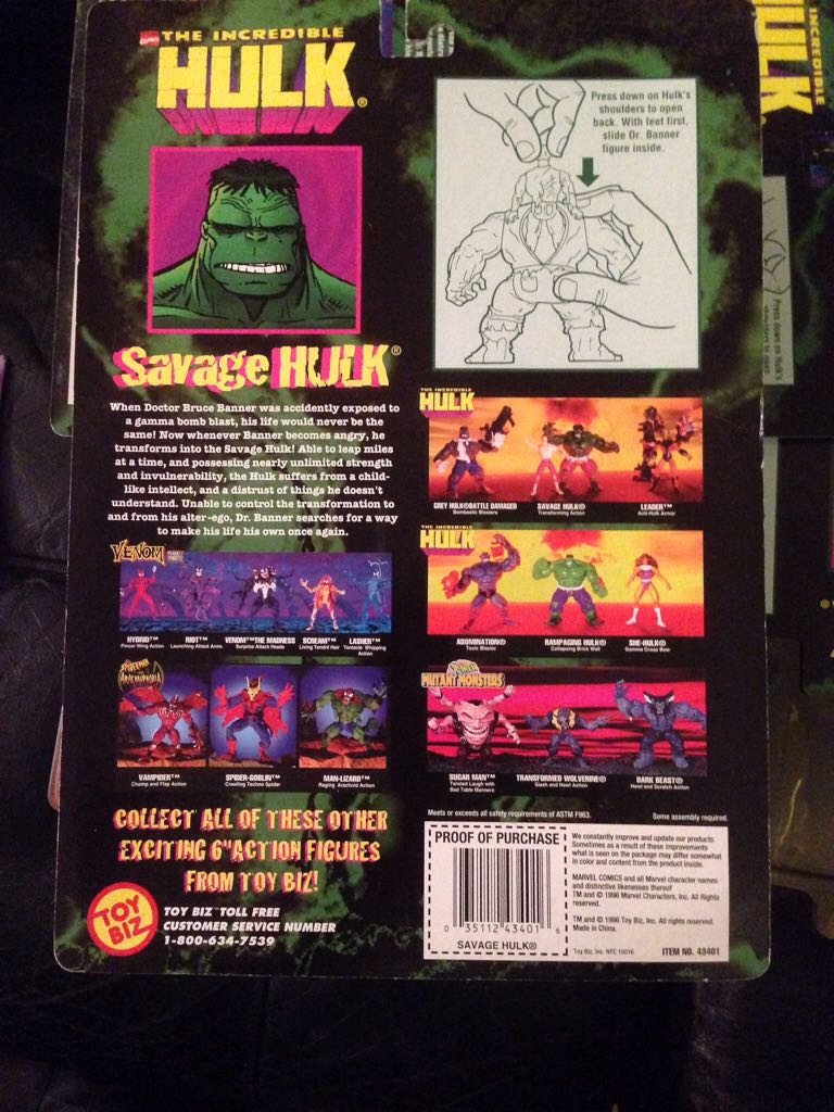 Incredible Hulk: Savage Hulk - Toy Biz (Savage Hulk) action figure collectible [Barcode 035112434016] - Main Image 2