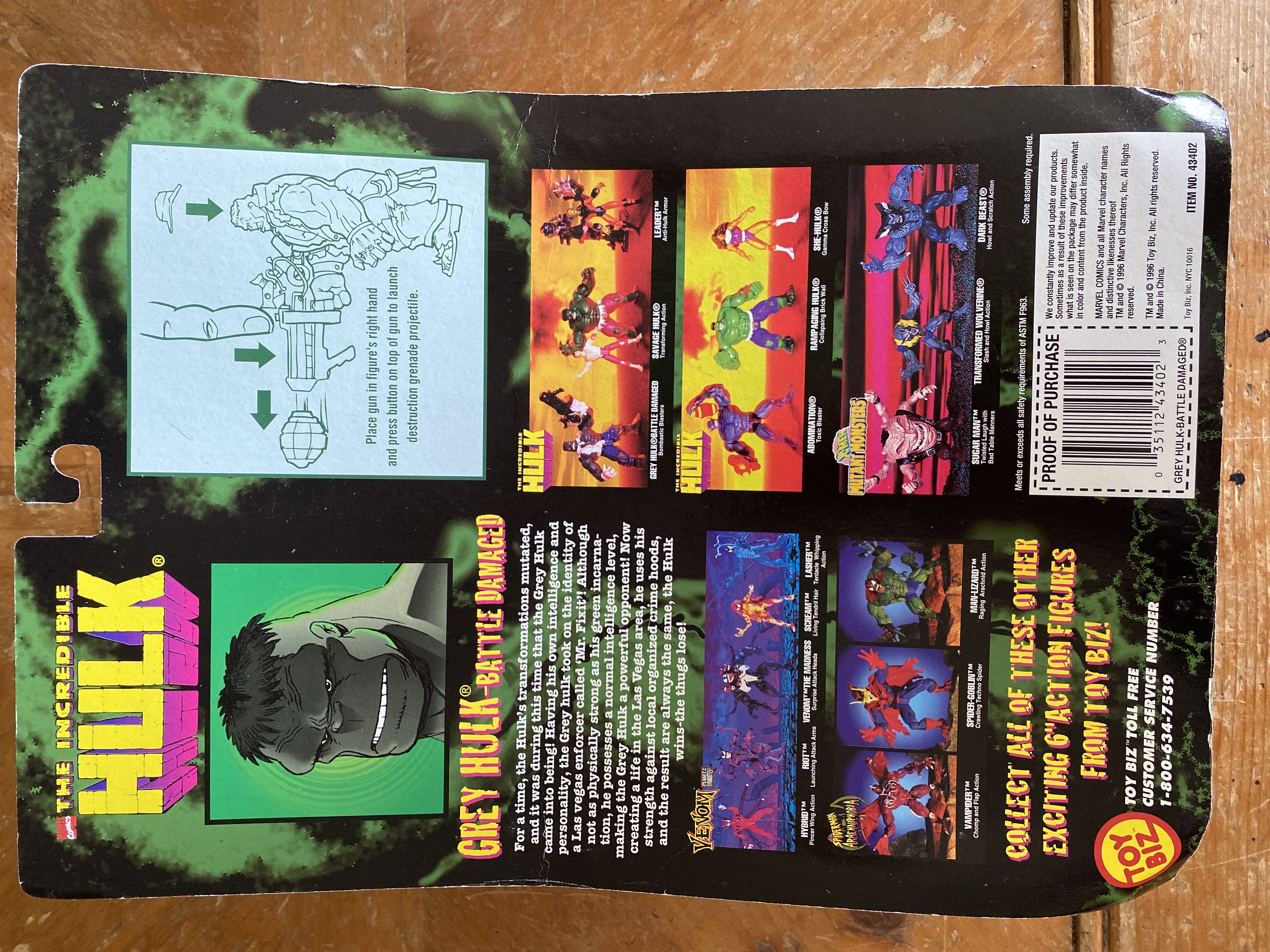 Grey Hulk (Battle Damaged) - Toy Biz (Marvel: Incredible Hulk: 6”) action figure collectible [Barcode 035112434023] - Main Image 2