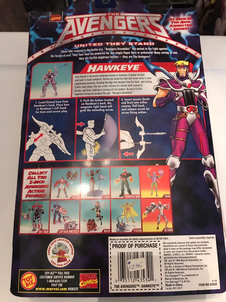 Hawkeye - Toy Biz (Avengers: United They Stand: 6”) action figure collectible [Barcode 035112435341] - Main Image 2