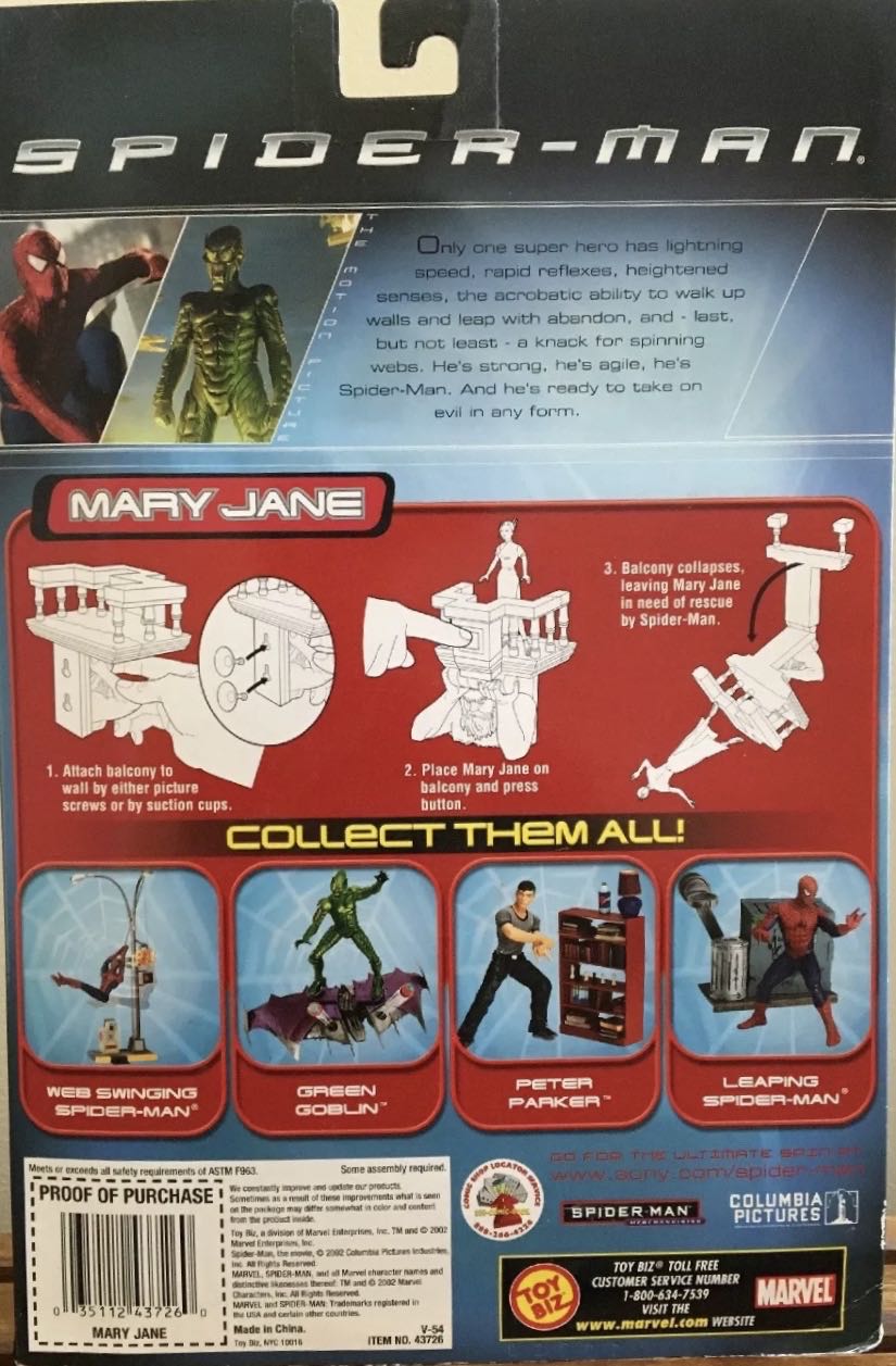Toybiz Spider-Man Movie Series 2 Jane With Mountable Breakaway Balcony - Toybiz (Spider-Man: Movie: 6”) action figure collectible [Barcode 035112437260] - Main Image 3