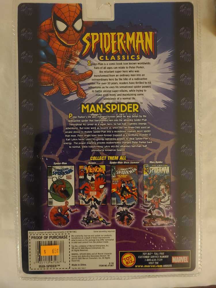 Toybiz Spider-Man Classics Series I Man-Spider - Toy Biz (Spider-Man Classics) action figure collectible [Barcode 035112470878] - Main Image 3