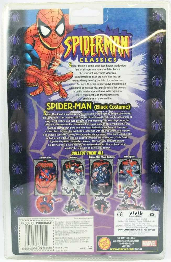 Toybiz Spider-Man Classics Series I Spider-Man (black costume) - Toy Biz (Spider-Man Classics) action figure collectible [Barcode 035112470892] - Main Image 3