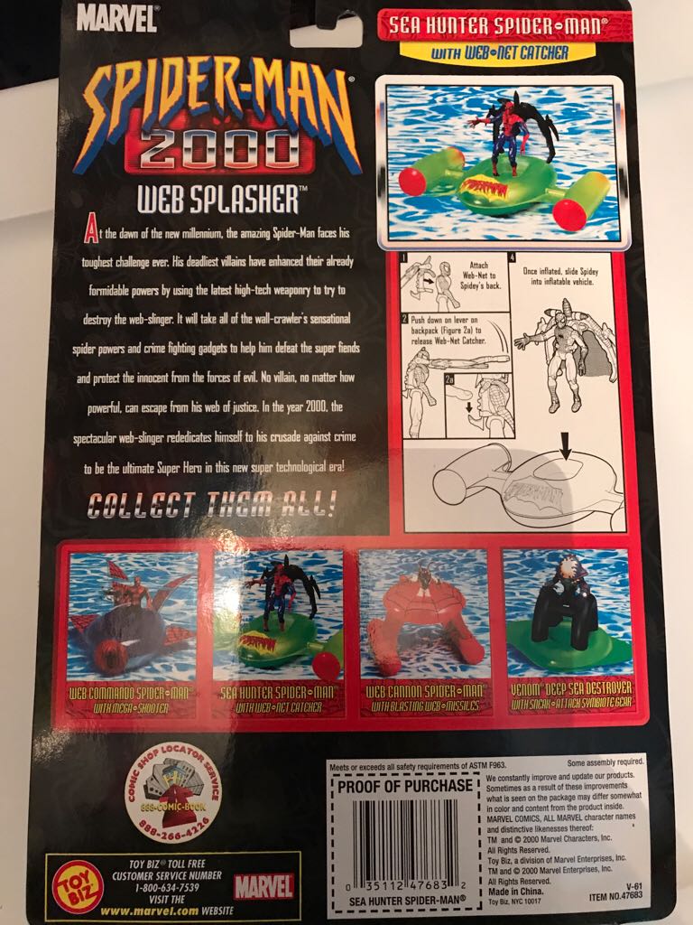 Spiderman 2000 Web Splashers - Sea Hunter Spiderman  action figure collectible [Barcode 035112476832] - Main Image 2