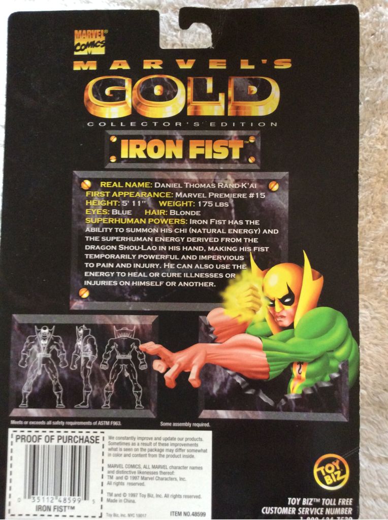 Iron Fist  (Marvel: Gold: 6”) action figure collectible [Barcode 035112485995] - Main Image 2