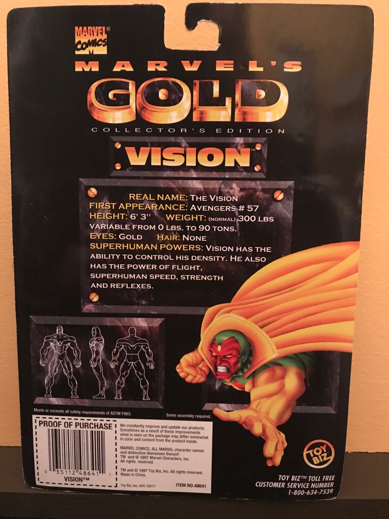 Marvel’s gold Vision - Toy Biz (Marvel: Gold: 6”) action figure collectible [Barcode 035112486411] - Main Image 2