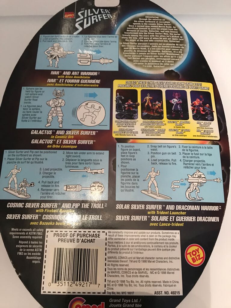 Silver Surfer The Animated Series - Cosmic Power Silver Surfer With Pip The Troll - Toy Biz (Fantastic Four) action figure collectible [Barcode 035112492177] - Main Image 2