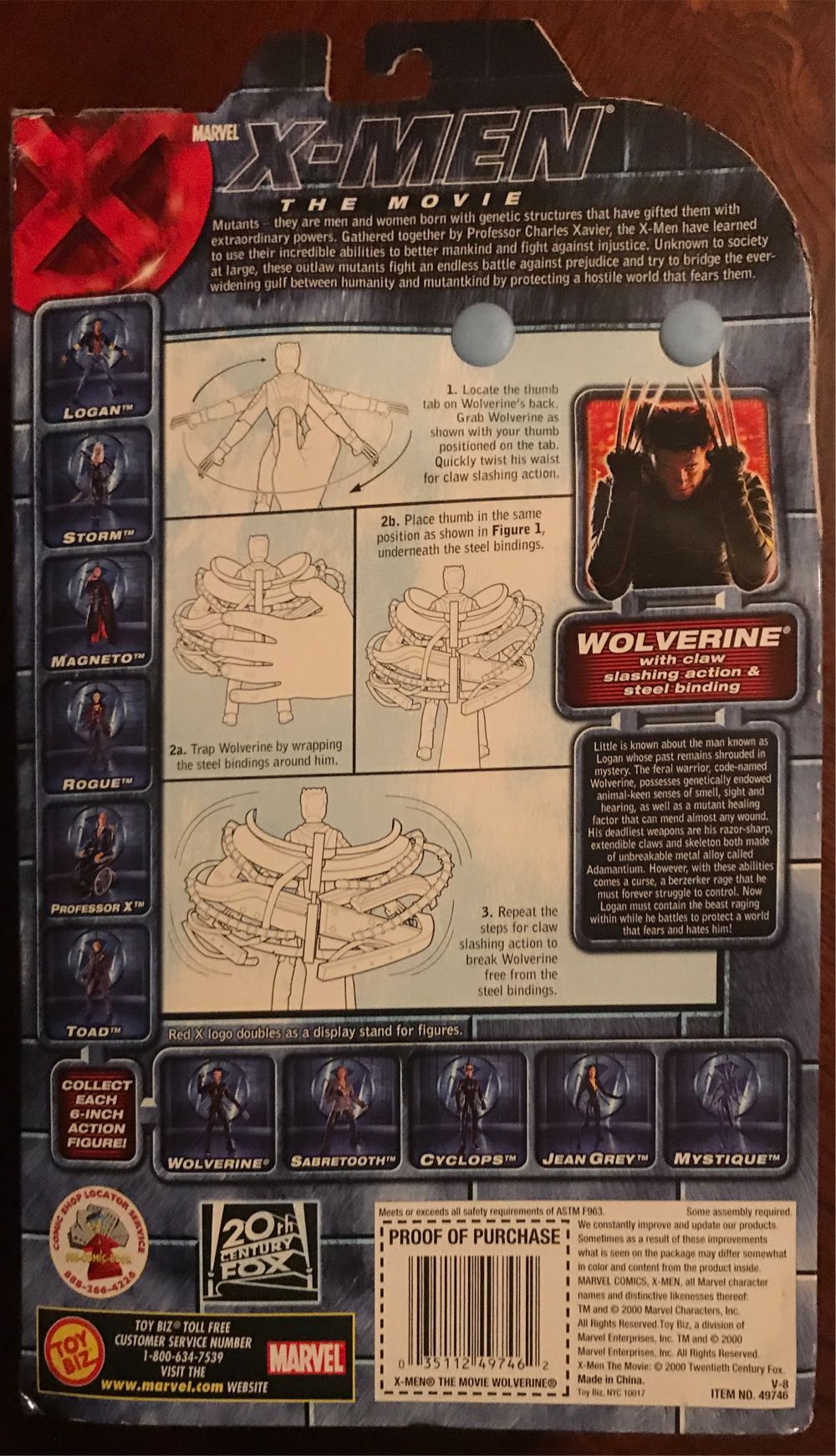 Marvel: X-Men The”Hugh Jackman as Wolverine” 6”Action Figure Toy Biz - Toy Biz (X-men The Movie) action figure collectible [Barcode 035112497462] - Main Image 2