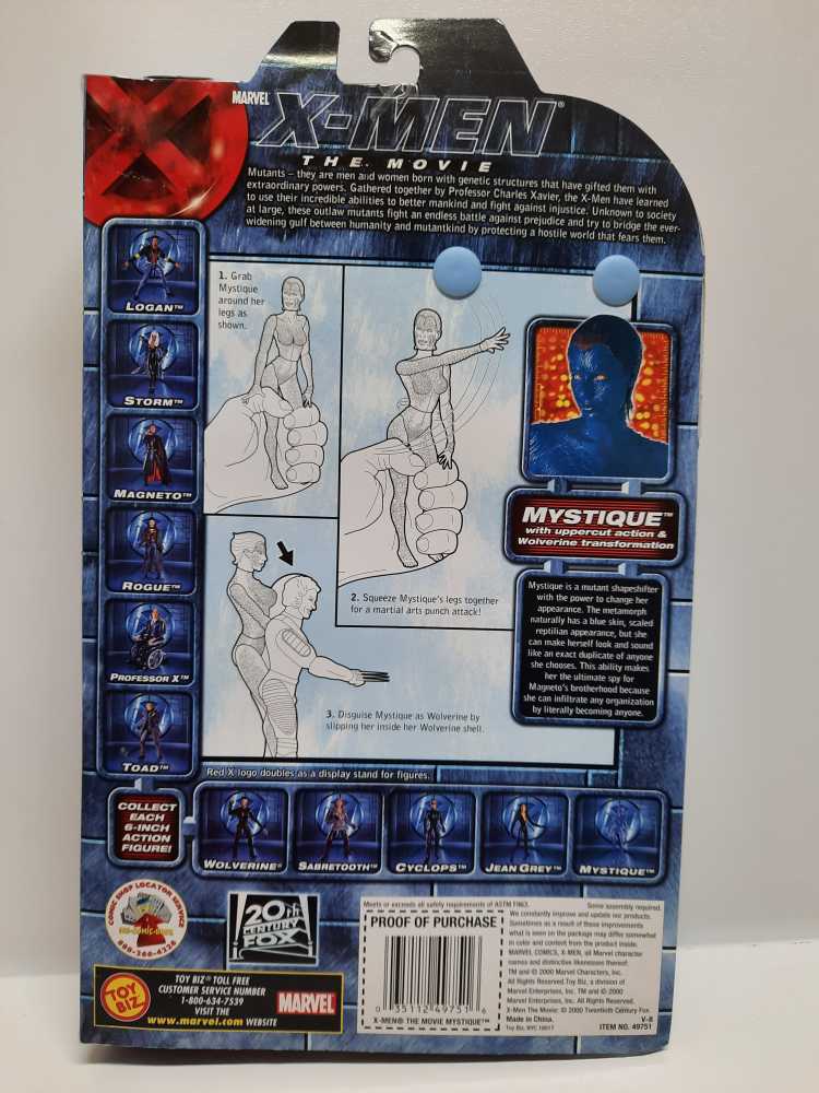 X-MEN Movie Mystique  - Toy Biz (Marvel: X-Men Movie: 6”) action figure collectible [Barcode 035112497516] - Main Image 2