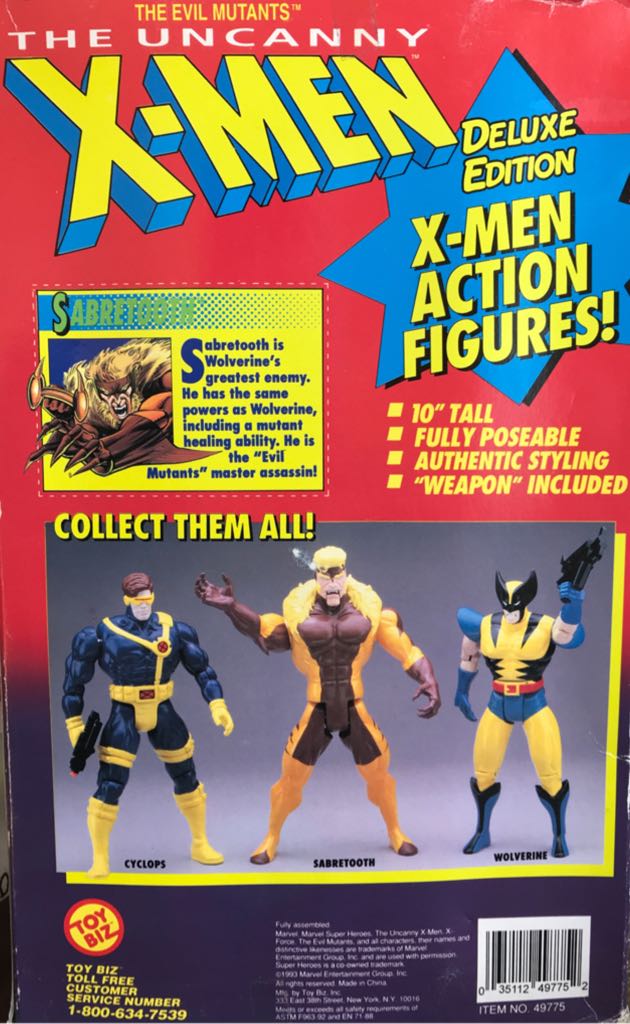 Sabretooth - Toybiz (Marvel The Uncanny X-Men 10” Deluxe Edition) action figure collectible [Barcode 035112497752] - Main Image 2