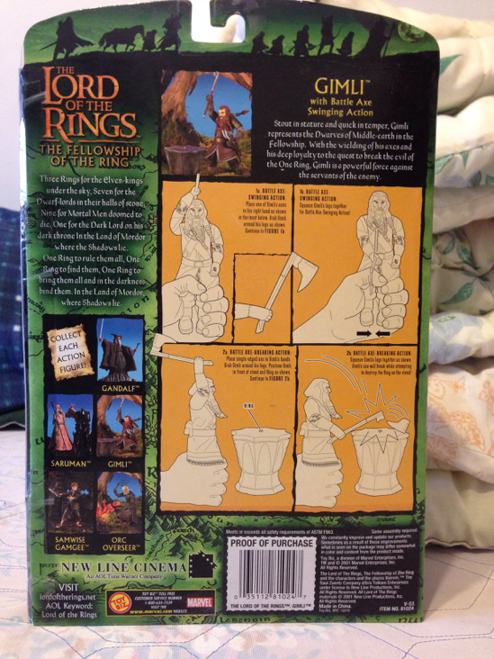 Gimli The Lord Of the Rings - Toy Biz (Fellowship Of The Ring) (Lord of the Rings : Fellowship of the Ring) action figure collectible [Barcode 035112810247] - Main Image 2