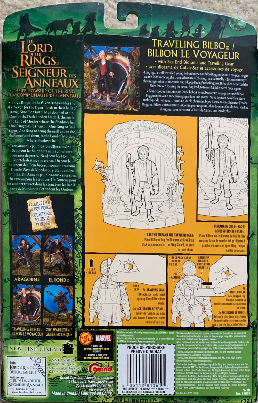 Bilbo - Toy Biz (Return Of The King) (Lord Of The Rings) action figure collectible [Barcode 035112810612] - Main Image 3