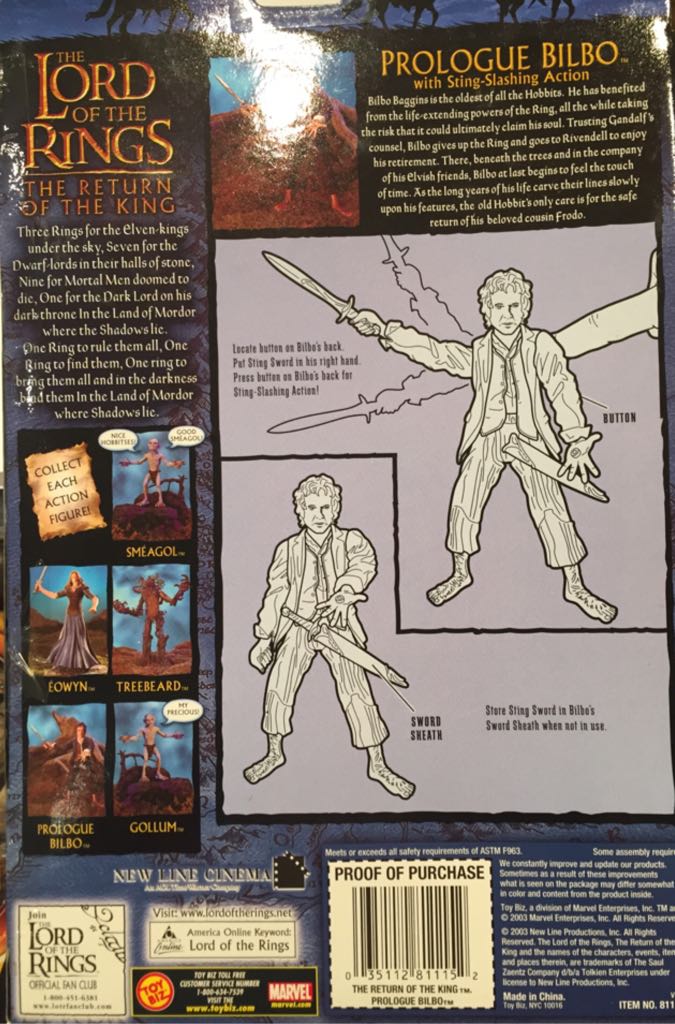 Prologue Bilbo - Toy Biz (LOTR: Return of the King: 6”) action figure collectible [Barcode 035112811152] - Main Image 2