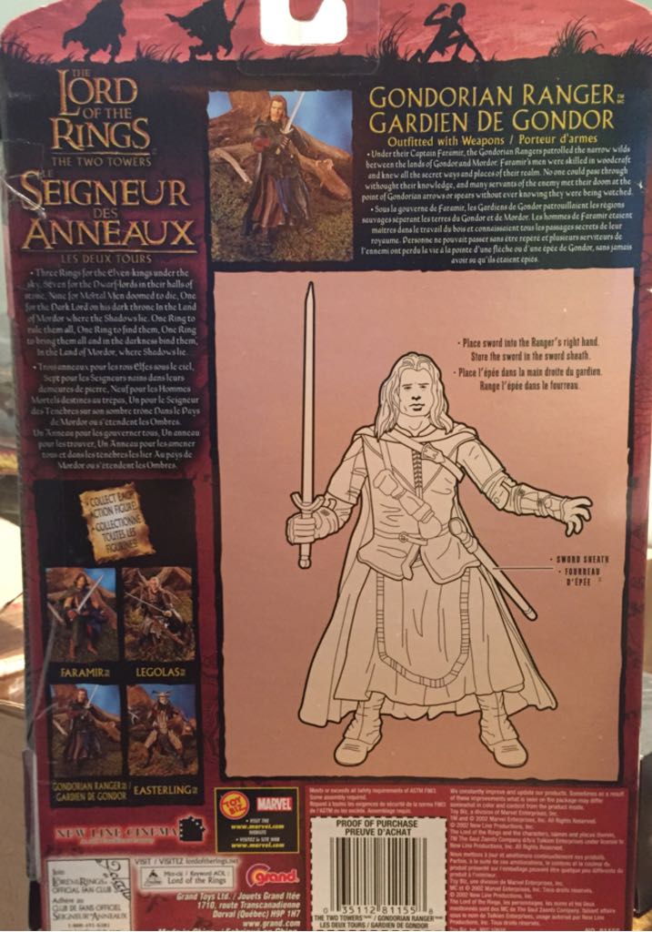 Gondorian Ranger - Toy Biz (LOTR: The Two Towers) action figure collectible [Barcode 035112811558] - Main Image 2