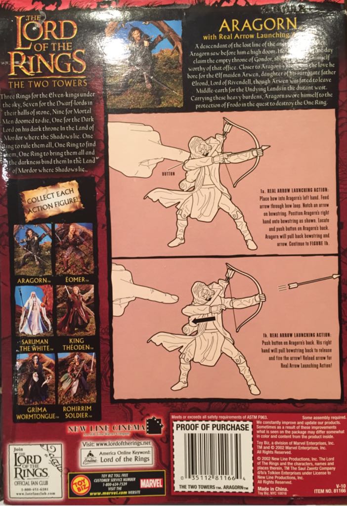 Aragorn - Toy Biz (The Two Towers) action figure collectible [Barcode 035112811664] - Main Image 2