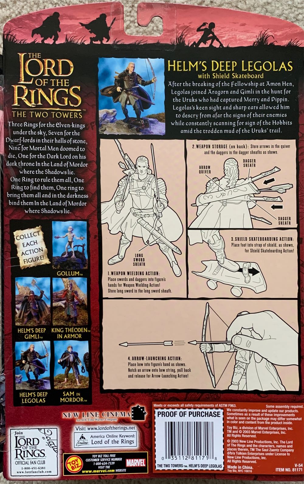 Helms Deep Legolas - Toy Biz (Lord of the Rings : The Two Towers) action figure collectible [Barcode 035112811718] - Main Image 2