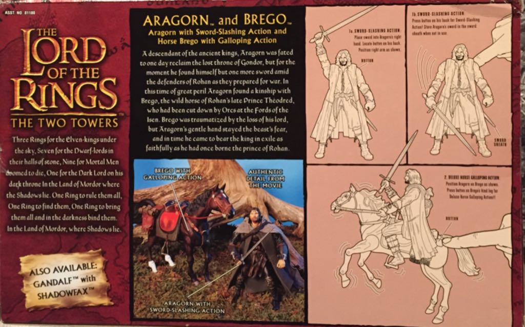 LOTR - Brego (with Aragorn) - Toy Biz (Two Towers) (Lord Of The Rings) action figure collectible [Barcode 035112811817] - Main Image 2