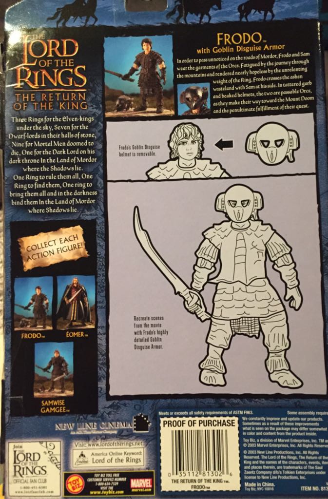 LOTRO Frodo With Goblin Disguise Armor - Toy Biz (Lord of the Rings - Return of the King) action figure collectible [Barcode 035112813026] - Main Image 2