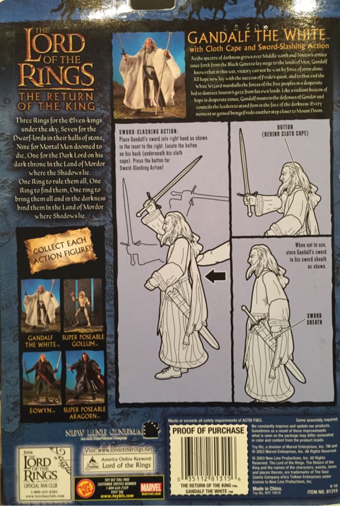The Return Of The King Gandalf The White - Toy Biz (The Return Of The King) action figure collectible [Barcode 035112813156] - Main Image 2