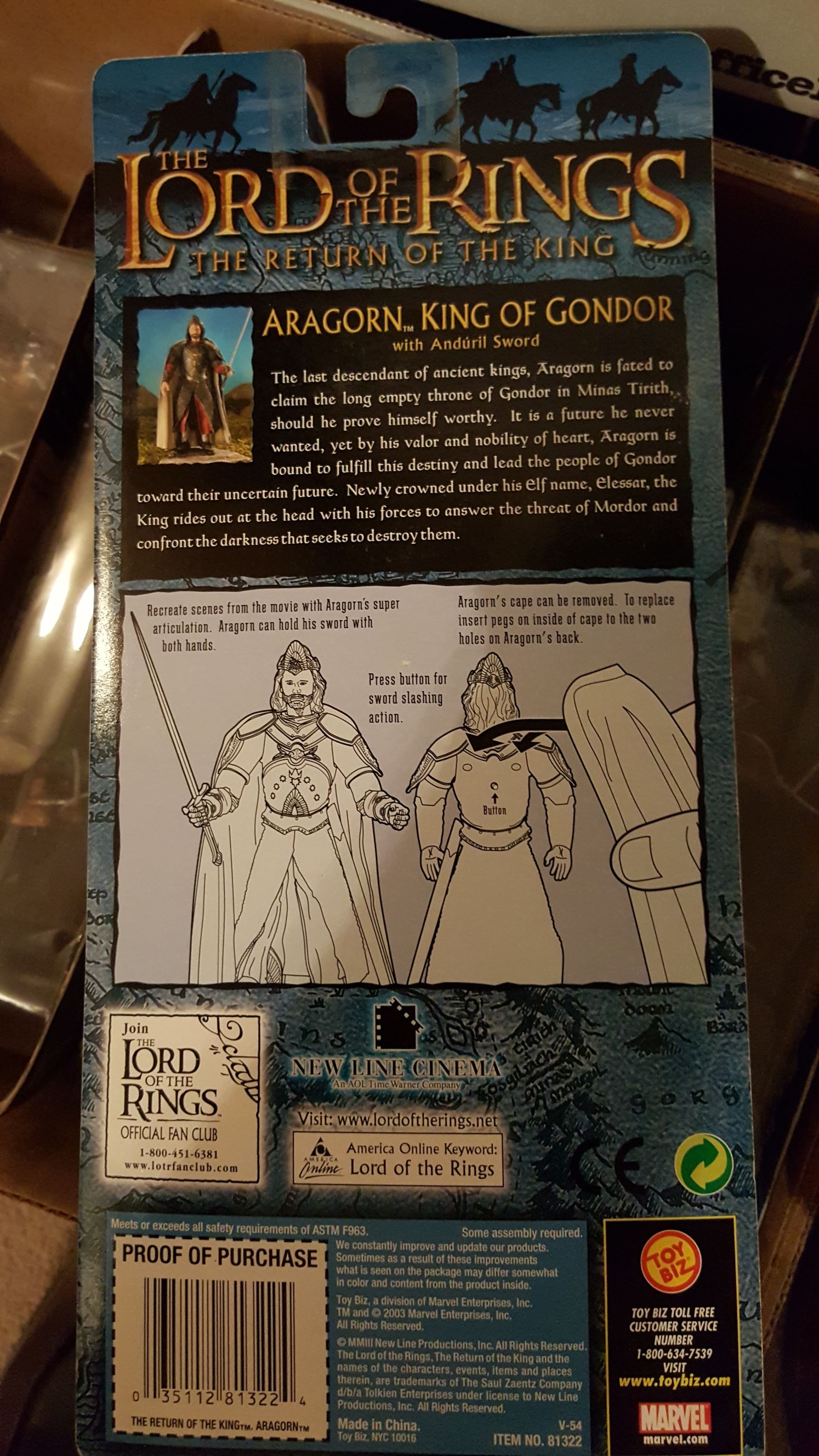 Aragorn: King of Gondor - Toy Biz (Return Of The King) (LOTR: The Return Of The King) action figure collectible [Barcode 035112813224] - Main Image 2