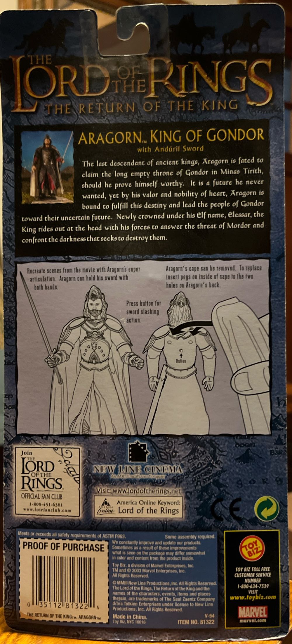 Aragorn: King of Gondor - Toy Biz (Return Of The King) (LOTR: The Return Of The King) action figure collectible [Barcode 035112813224] - Main Image 4