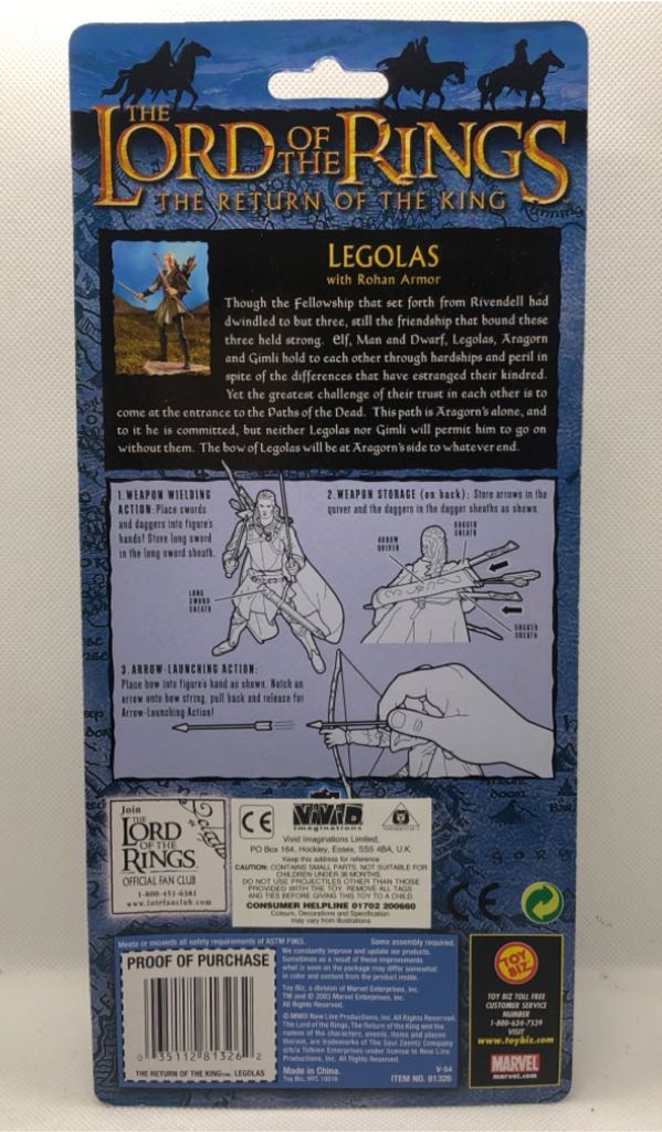 Legolas: with Rohan Armor - Toy Biz (Return Of The King) (LOTR: The Return Of The King) action figure collectible [Barcode 035112813262] - Main Image 2