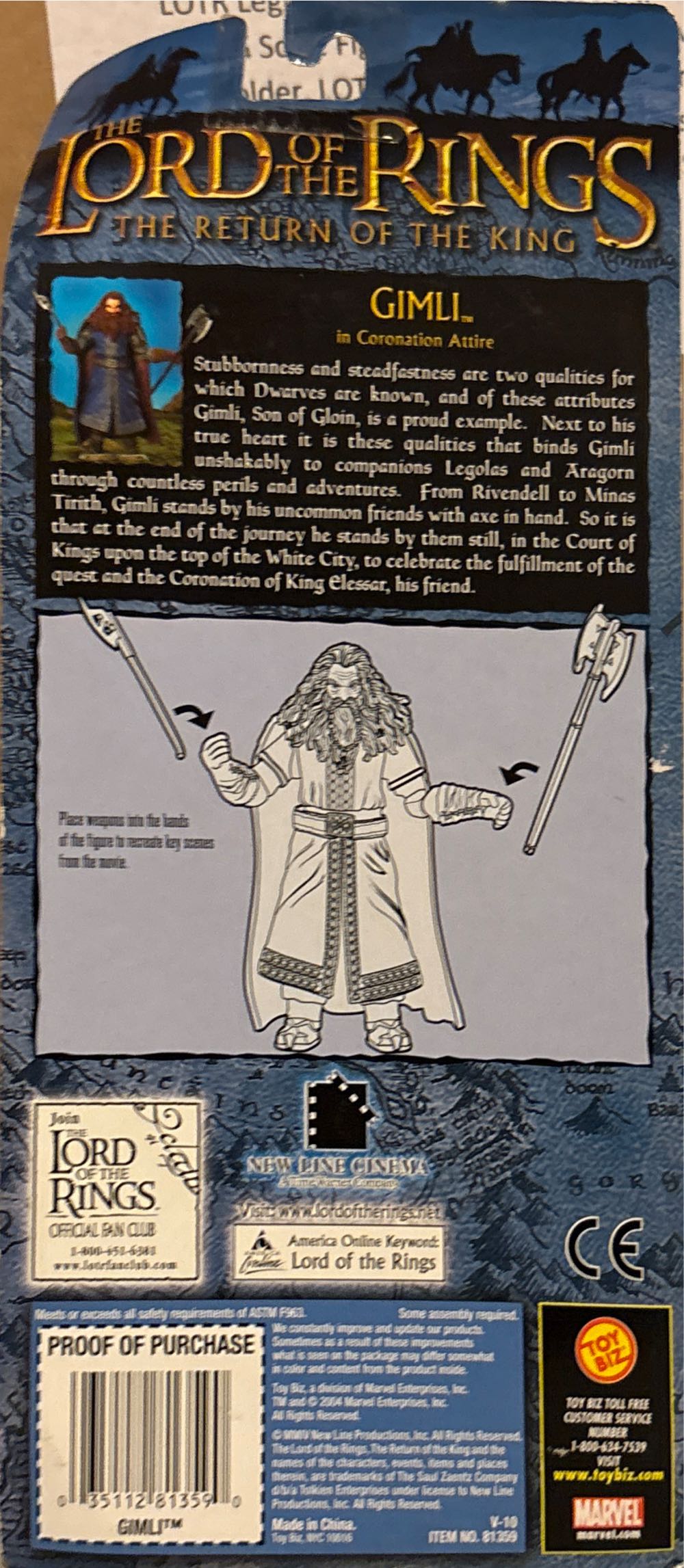 Gimli - Toy Biz (LOTR: The Return Of The King) action figure collectible [Barcode 035112813590] - Main Image 2