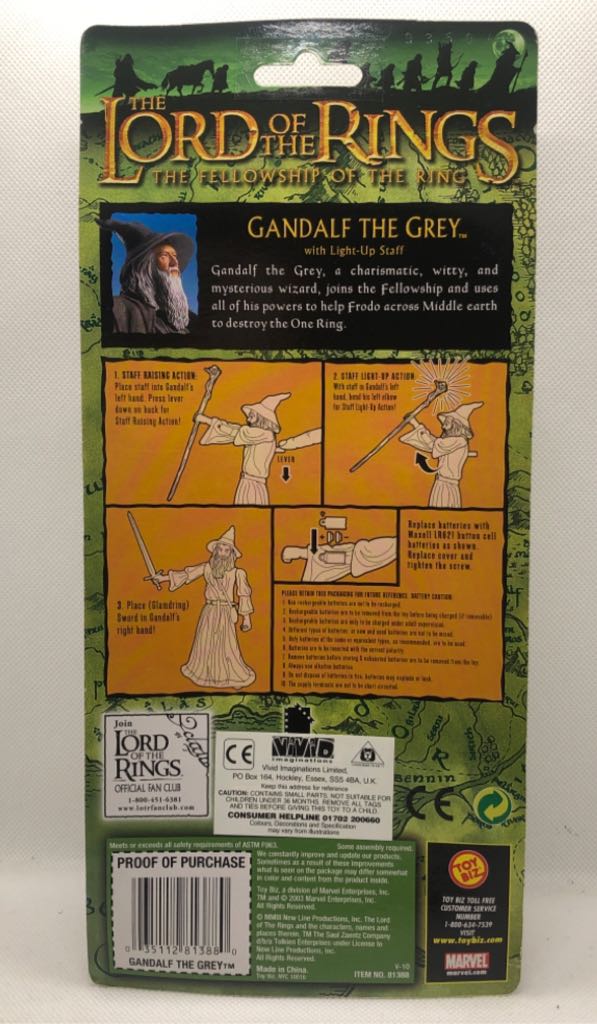 Gandalf the Grey: with Light-up Sword - TOYBIZ (Lord Of The Rings) (LOTR: The Fellowship Of The Ring) action figure collectible [Barcode 035112813880] - Main Image 2