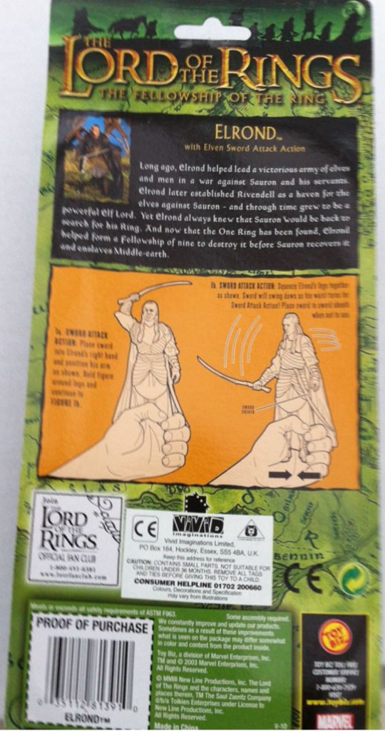 Elrond: with Elven Sword Attack Action - TOYBIZ (Lord Of The Rings) (LOTR: The Fellowship Of The Ring) action figure collectible [Barcode 035112813910] - Main Image 2
