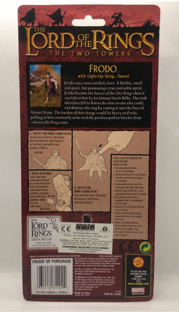 Frodo: with Light Up Sting Sword - Toy Biz (LOTR: The Two Towers) action figure collectible [Barcode 035112814092] - Main Image 2