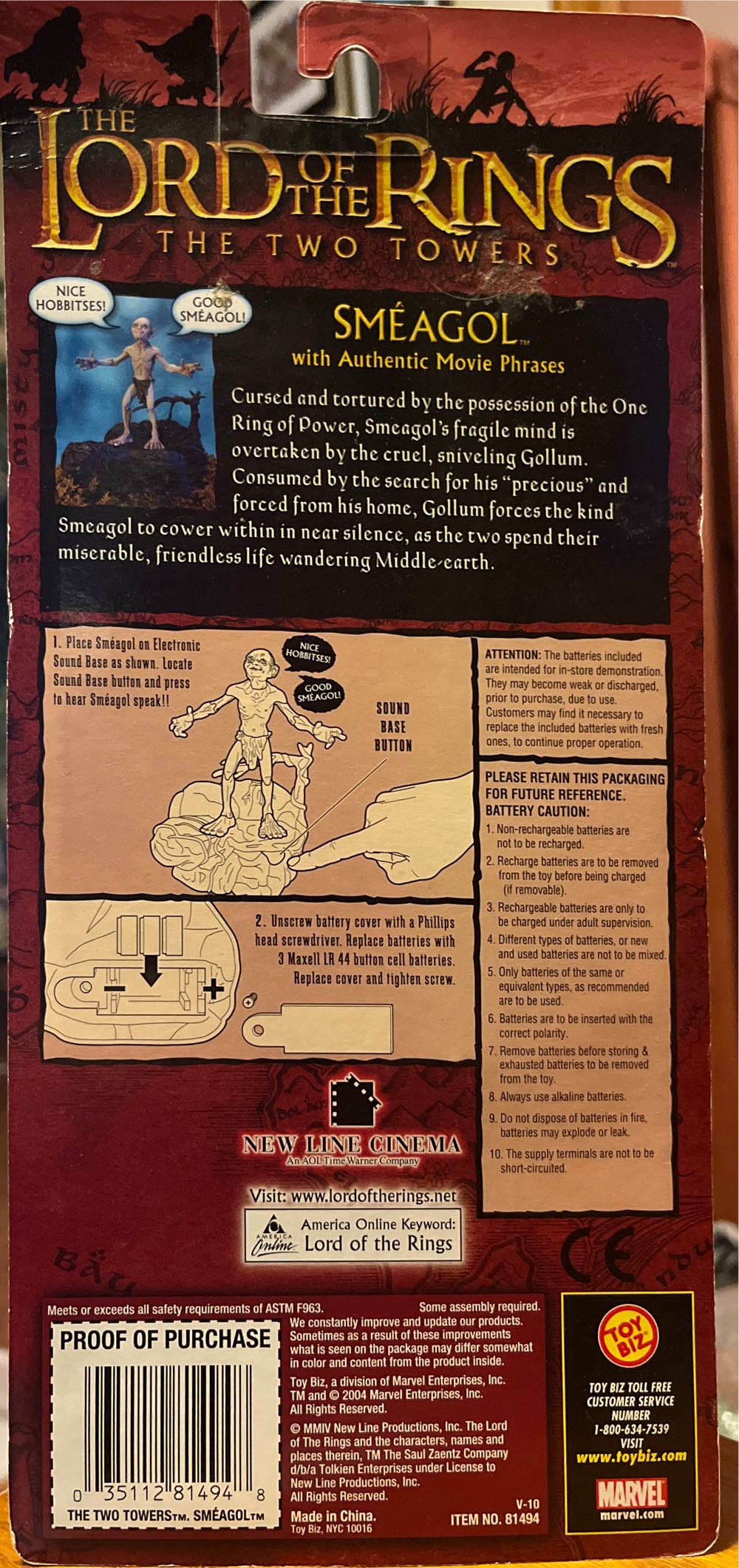 Gollum: with - Toy Biz (Two Towers) (LOTR: The Two Towers) action figure collectible [Barcode 035112814948] - Main Image 3