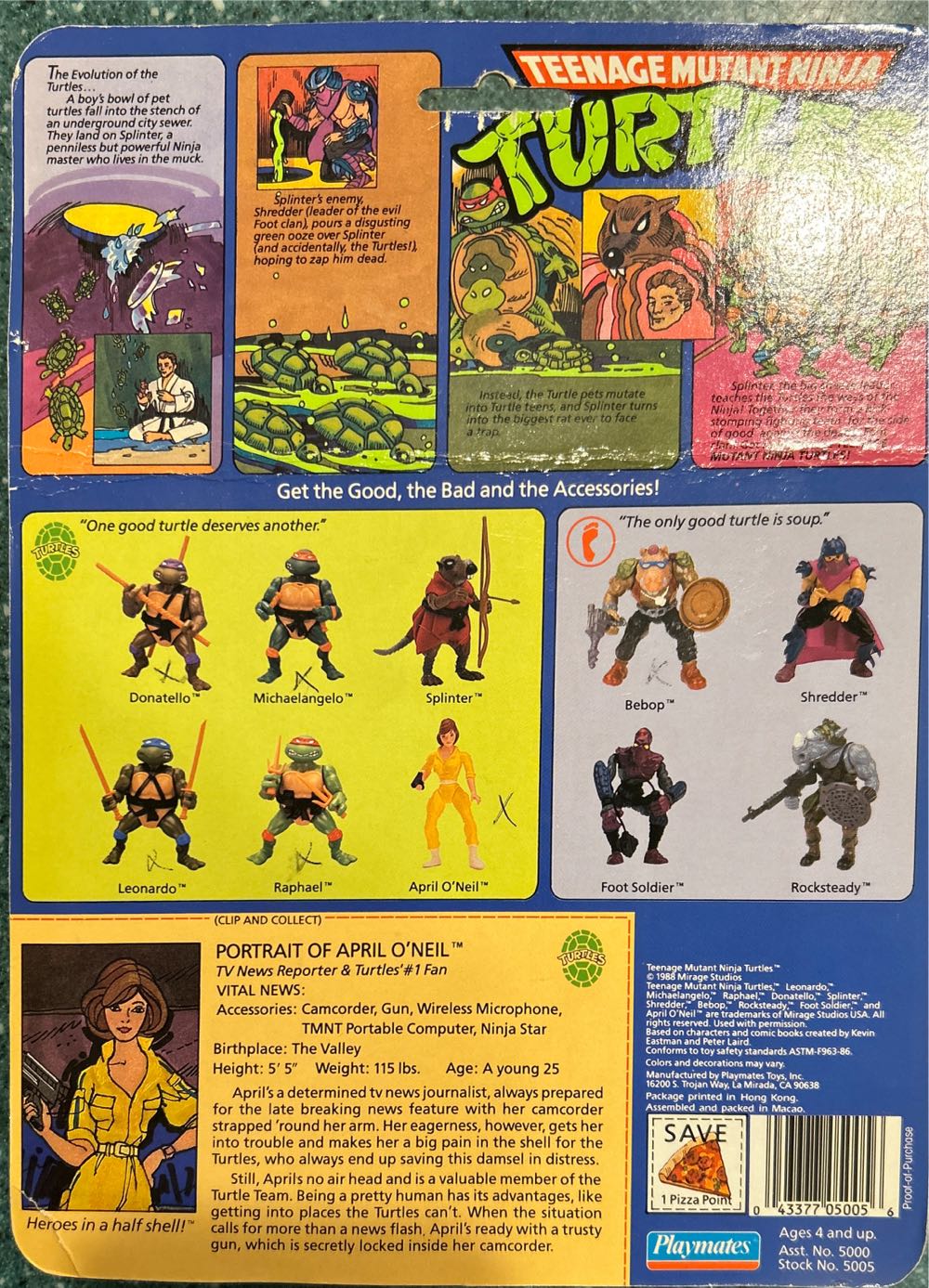 April O’Neil (Orange & Blue Stripes W/ Press Pass) - Playmates Toys (Teenage Mutant Ninja Turtles (1988)) action figure collectible [Barcode 043377050056] - Main Image 4