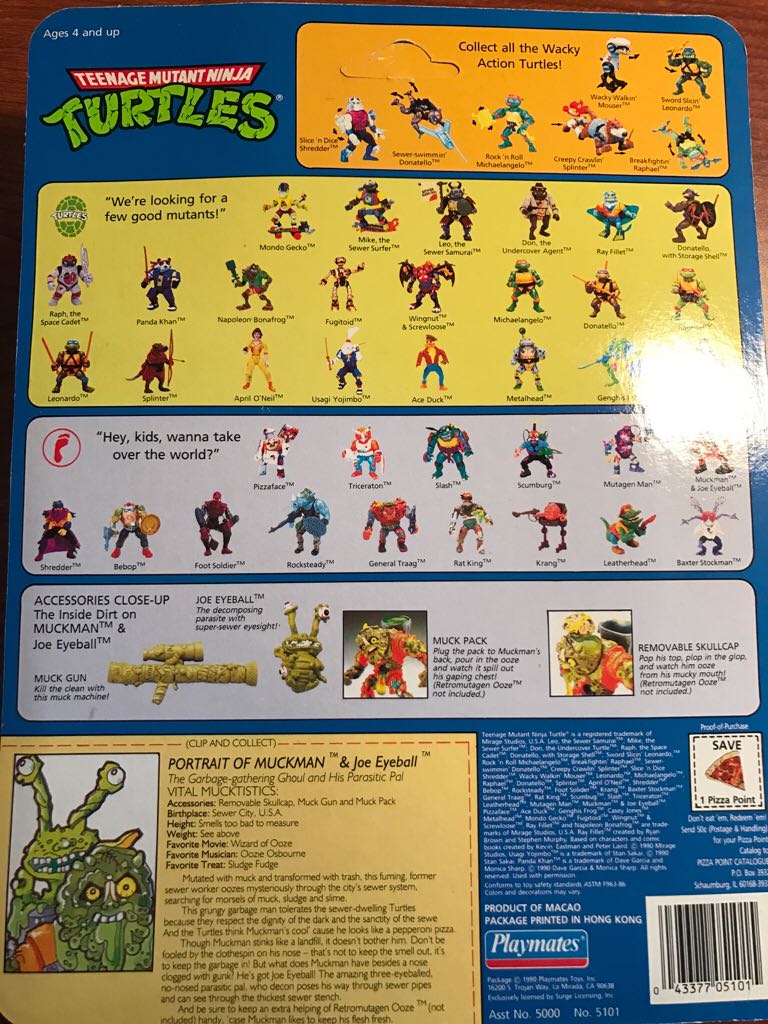 TMNT 1990 Playmates MUCKMAN & JOE EYEBALL - Playmates Toys (Teenage Mutant Ninja Turtles) action figure collectible [Barcode 043377051015] - Main Image 2