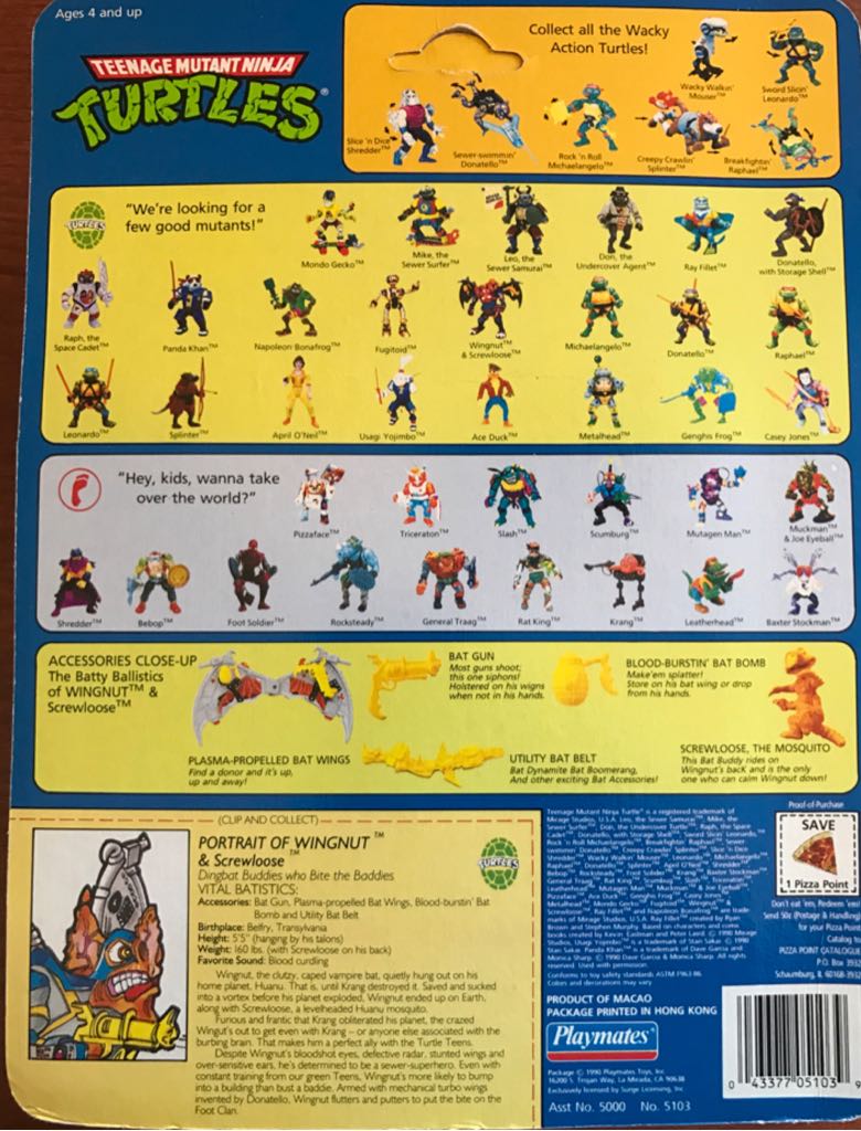 Wingnut & Screwloose (28 Back) - Playmates Toys (Teenage Mutant Ninja Turtles (1988)) action figure collectible [Barcode 043377051039] - Main Image 2