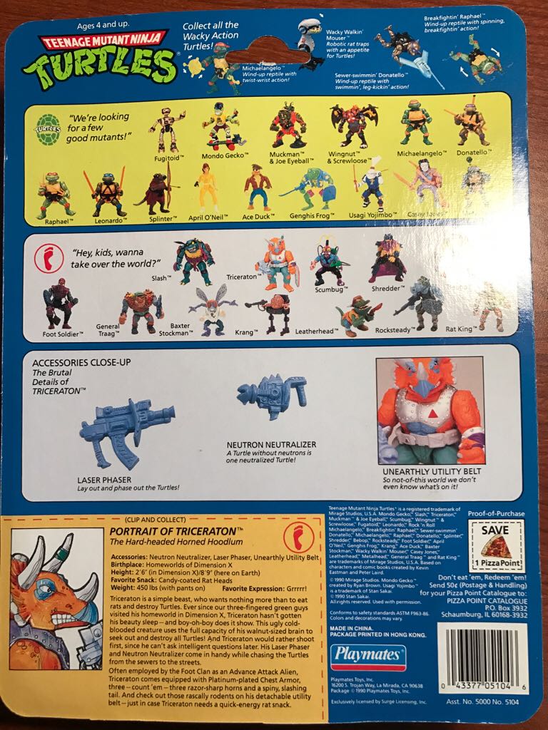 TMNT - Triceraton (loose) - Playmates Toys (Teenage Mutant Ninja Turtles) action figure collectible [Barcode 043377051046] - Main Image 2