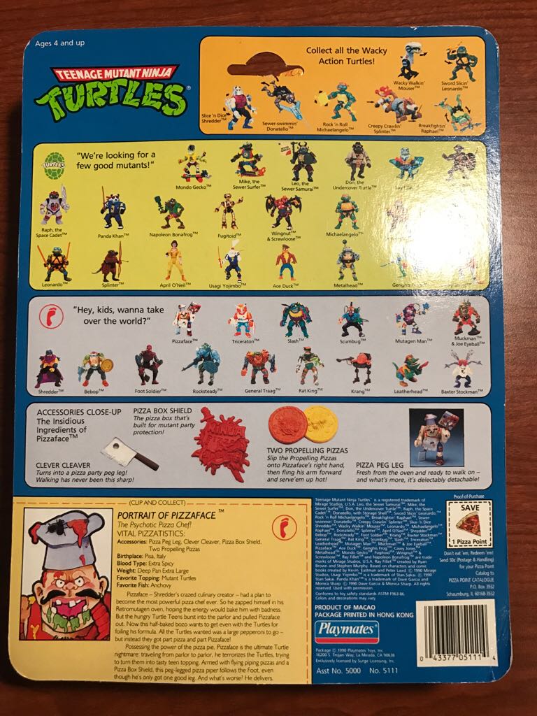 Pizzaface (Green Knife) - Playmates Toys (Teenage Mutant Ninja Turtles (1990)) action figure collectible [Barcode 043377051114] - Main Image 2