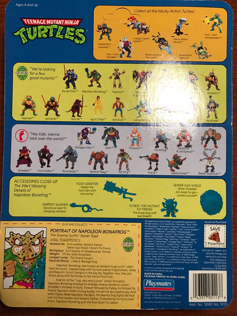 Napoleon Bonafrog (Light Skin, Green Necklace) - Playmates Toys (Teenage Mutant Ninja Turtles (1990)) action figure collectible [Barcode 043377051138] - Main Image 2