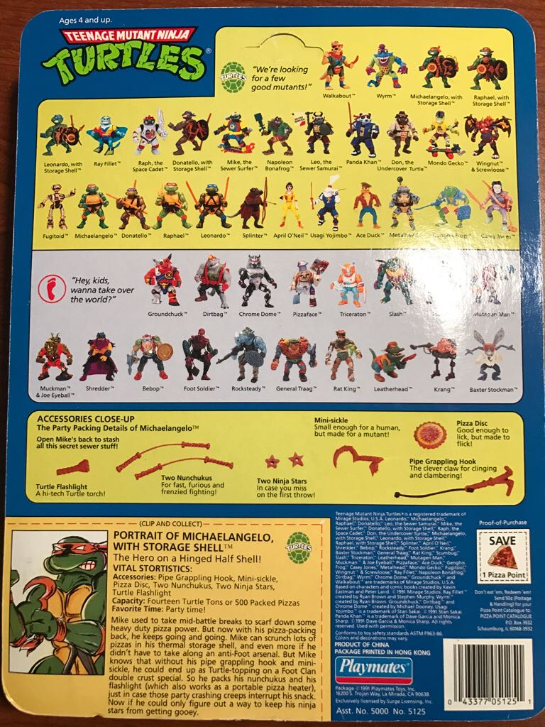 Michelangelo with Storage Shell (45 Back) - Playmates Toys (Teenage Mutant Ninja Turtles) action figure collectible [Barcode 043377051251] - Main Image 2