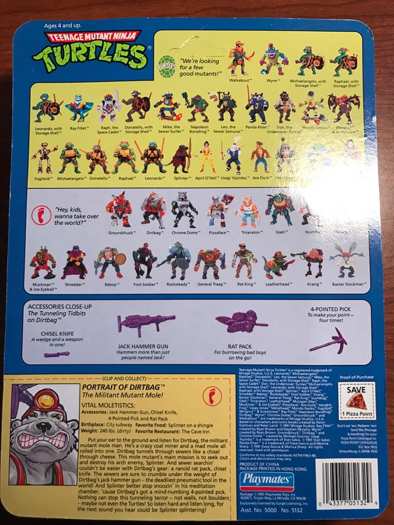 Dirtbag - Playmates Toys (Teenage Mutant Ninja Turtles (1991)) action figure collectible [Barcode 043377051329] - Main Image 2
