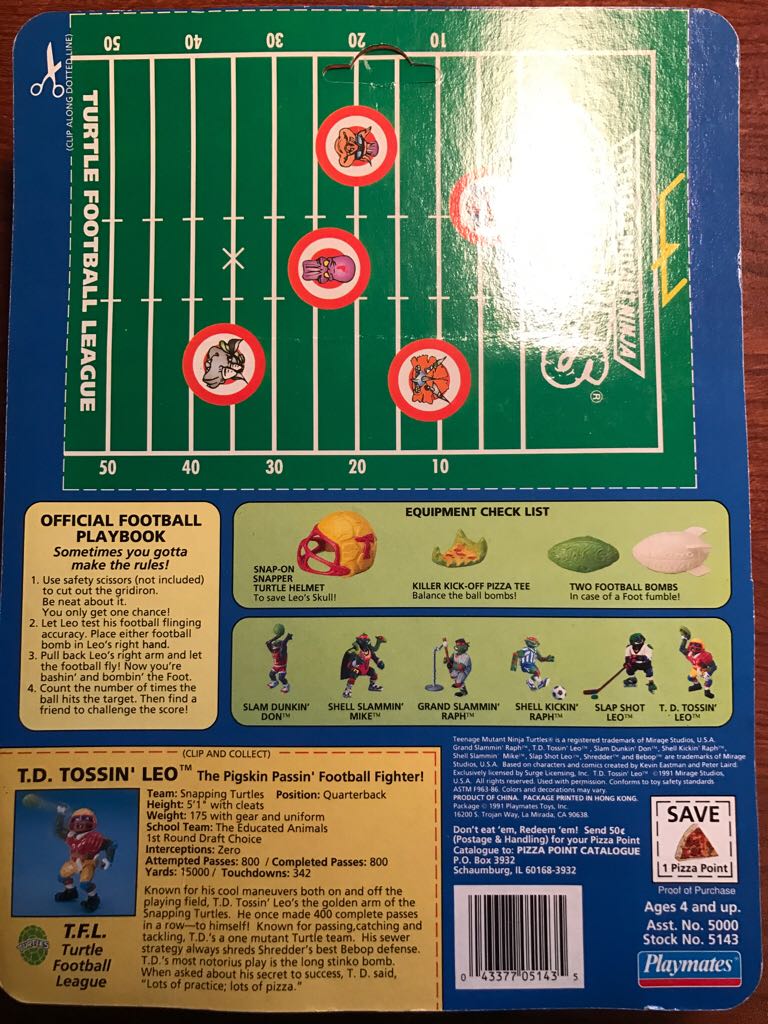 T.D. Tossin’ Leo - Playmates Toys (Teenage Mutant Ninja Turtles (1991)) action figure collectible [Barcode 043377051435] - Main Image 2