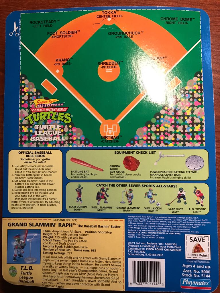 Grand Slammin’ Raph - Playmates Toys (Teenage Mutant Ninja Turtles (1991)) action figure collectible [Barcode 043377051442] - Main Image 2