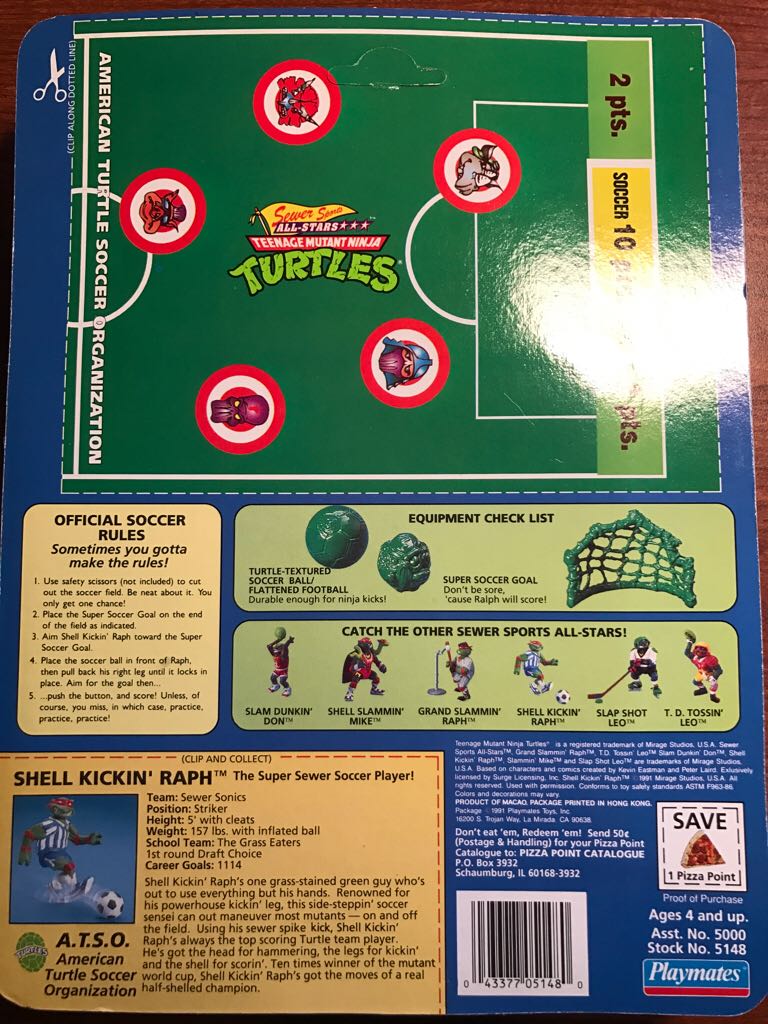 Shell Kickin’ Raph - Playmates Toys (Teenage Mutant Ninja Turtles (1991)) action figure collectible [Barcode 043377051480] - Main Image 2