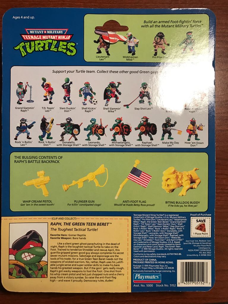 Raph The Green Teen Beret - Playmates Toys (Teenage Mutant Ninja Turtles (1991)) action figure collectible [Barcode 043377051527] - Main Image 2