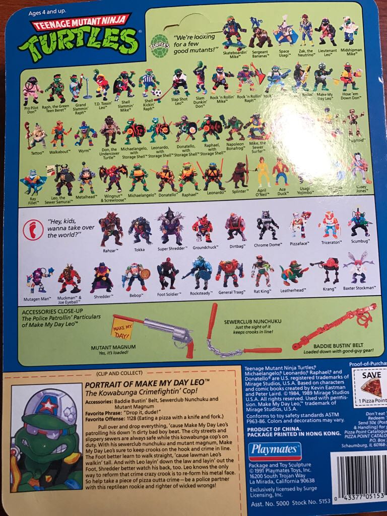 Make My Day Leo - Playmates Toys (Teenage Mutant Ninja Turtles (1991)) action figure collectible [Barcode 043377051534] - Main Image 2