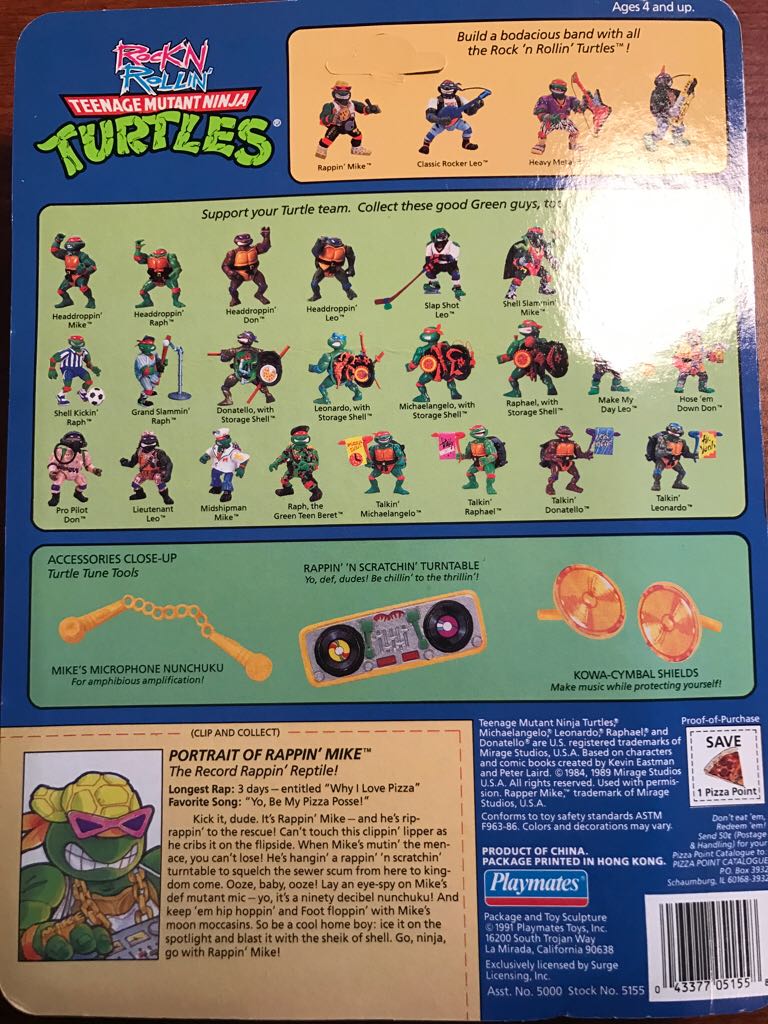 Rappin’ Mike (28 Back) - Playmates (Rock’N Rollin’ Tmnt) action figure collectible [Barcode 043377051558] - Main Image 2