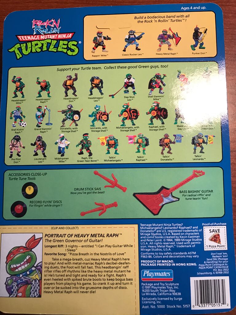 Heavy Metal Raph (28 Back) - Playmates Toys (Rock’N Rollin’ Tmnt) action figure collectible [Barcode 043377051572] - Main Image 2
