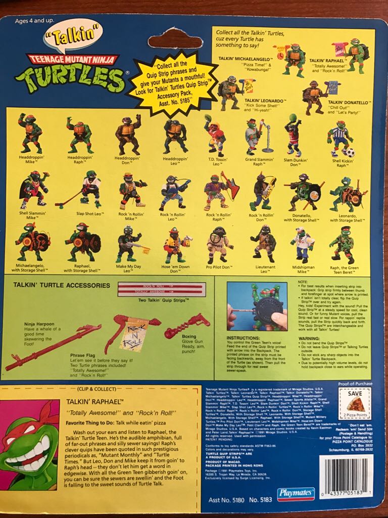 Talkin’ Raphael - Playmates Toys (Teenage Mutant Ninja Turtles (1991)) action figure collectible [Barcode 043377051831] - Main Image 2