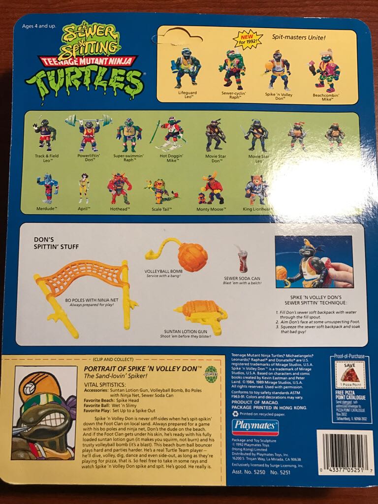Spike’n Volley Don - Playmates Toys (Teenage Mutant Ninja Turtles (1992)) action figure collectible [Barcode 043377052517] - Main Image 2