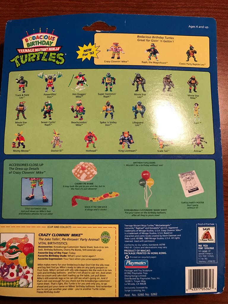 Crazy Clownin Mike - Playmates (Teenage Mutant Ninja Turtles (1992)) action figure collectible [Barcode 043377052623] - Main Image 2