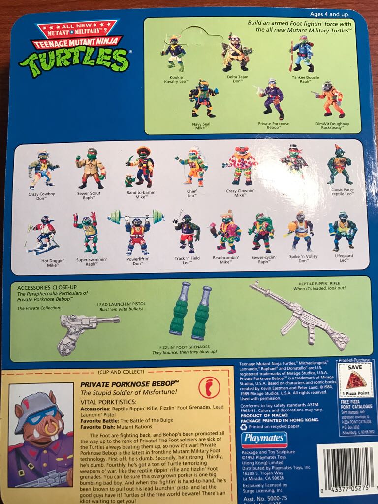 Private Porknose Bebop (No Checklist) - Playmates Toys (Teenage Mutant Ninja Turtles (1992)) action figure collectible [Barcode 043377052753] - Main Image 2