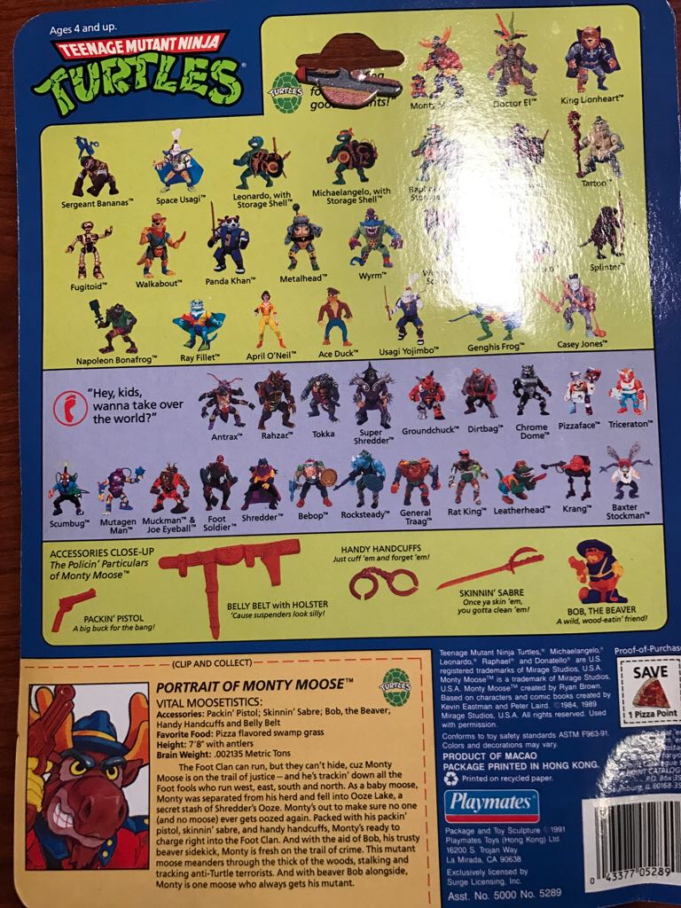 Monty Moose - Playmates Toys (Teenage Mutant Ninja Turtles) action figure collectible [Barcode 043377052890] - Main Image 2